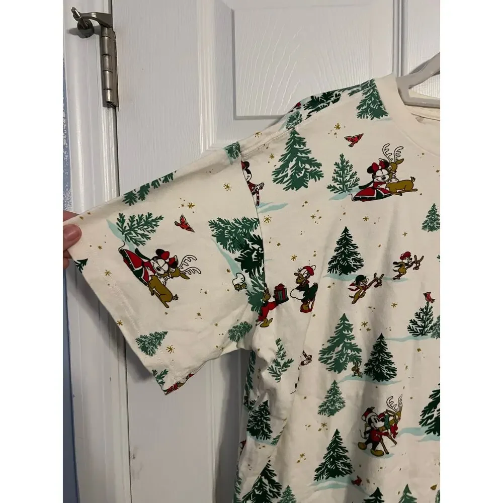 disney Mickey Christmas Pajama Set – Cream Christmas Tree Top & Pants